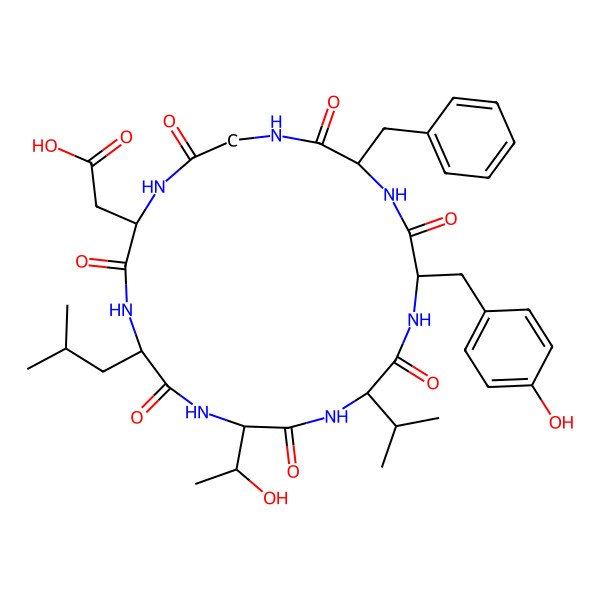 2D Structure of cyclo[DL-Asp-DL-Leu-DL-xiThr-DL-Val-DL-Tyr-DL-Phe-Gly]