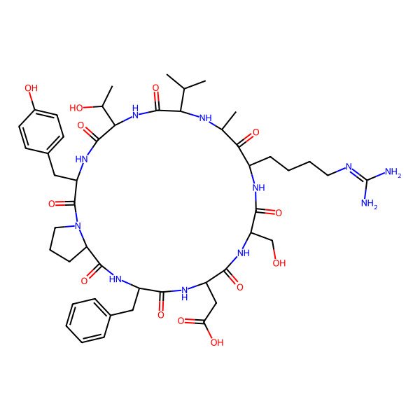 2D Structure of cyclo[DL-Asp-DL-Ser-DL-hArg-Unk-DL-Val-DL-xiThr-DL-Tyr-DL-Pro-DL-Phe]