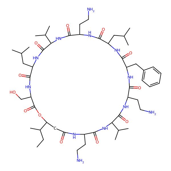 2D Structure of cyclo[DL-Dab-DL-Phe-DL-Leu-DL-Dab-DL-Val-DL-Leu-DL-Ser-ObAla(3-sBu)-DL-Dab-DL-Val]