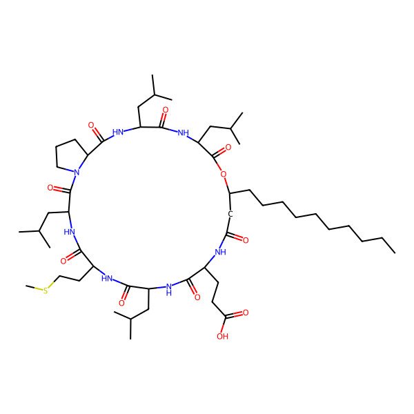 2D Structure of cyclo[DL-Glu-DL-Leu-DL-Met-DL-Leu-DL-Pro-DL-Leu-DL-Leu-ObAla(3-decyl)]