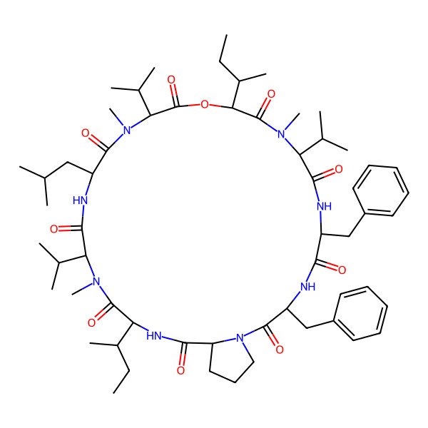 2D Structure of cyclo[DL-Ile-N(Me)Val-Leu-N(Me)Val-OIle-D-N(Me)Val-D-Phe-D-Phe-DL-Pro]