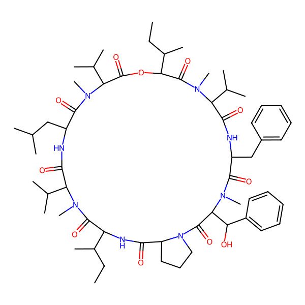 2D Structure of cyclo[DL-Leu-DL-N(Me)Val-DL-OxiIle-DL-N(Me)Val-DL-Phe-DL-N(Me)Phe(b-OH)-DL-Pro-DL-xiIle-DL-N(Me)Val]