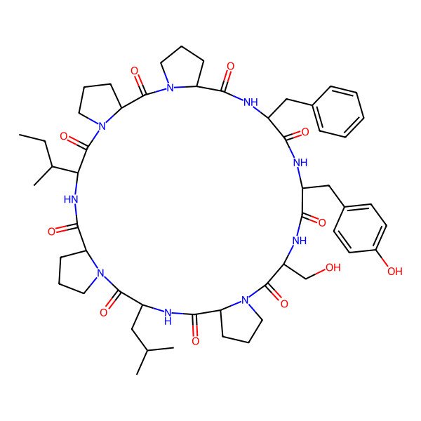 2D Structure of cyclo[DL-Leu-DL-Pro-DL-xiIle-DL-Pro-DL-Pro-DL-Phe-DL-Tyr-DL-Ser-DL-Pro]