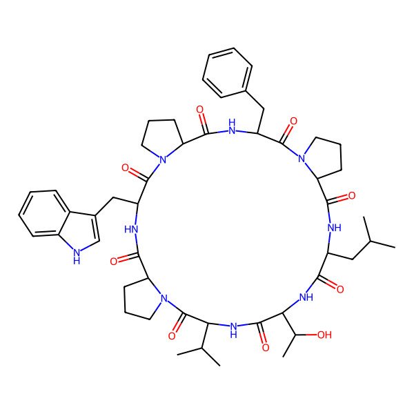 2D Structure of cyclo[DL-Leu-DL-xiThr-DL-Val-DL-Pro-DL-Trp-DL-Pro-DL-Phe-DL-Pro]