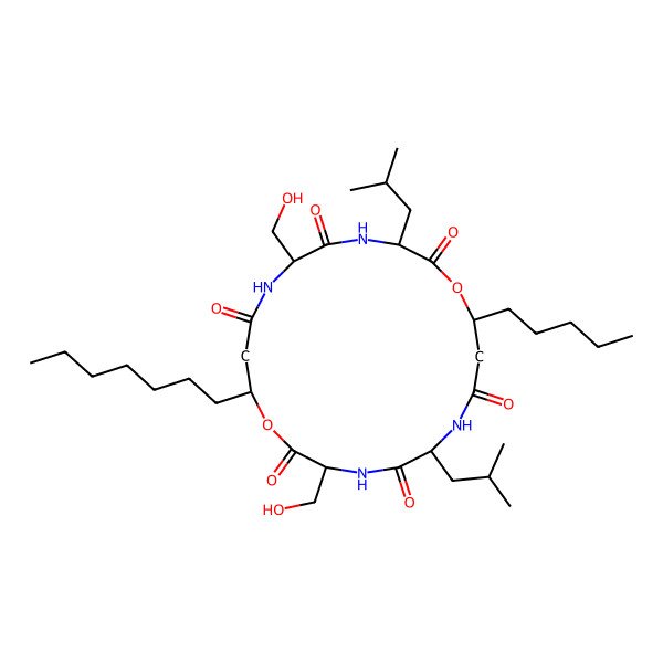 2D Structure of cyclo[DL-Leu-ObAla(3-pentyl)-DL-Leu-DL-Ser-ObAla(3-heptyl)-DL-Ser]