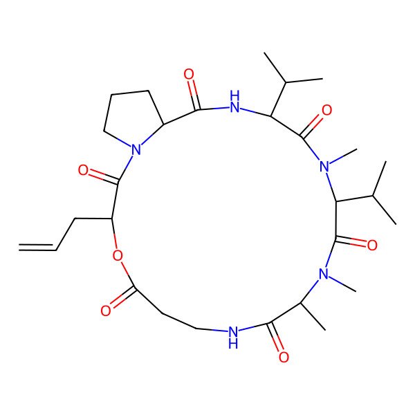2D Structure of cyclo[DL-N(Me)Ala-bAla-DL-OGly(allyl)-DL-Pro-DL-Val-DL-N(Me)Val]
