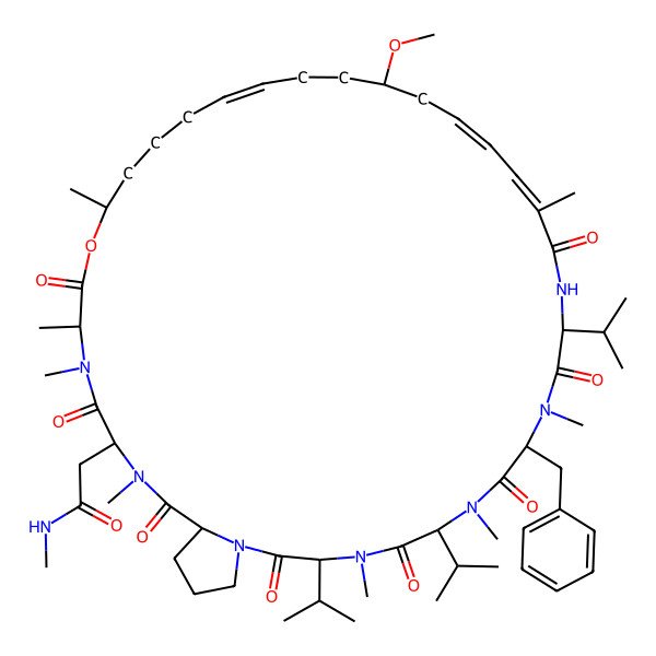 2D Structure of 2-[9-benzyl-20-methoxy-4,7,10,15,28,31,32,35-octamethyl-2,5,8,11,14,30,33,36-octaoxo-3,6,12-tri(propan-2-yl)-29-oxa-1,4,7,10,13,32,35-heptazabicyclo[35.3.0]tetraconta-15,17,23-trien-34-yl]-N-methylacetamide