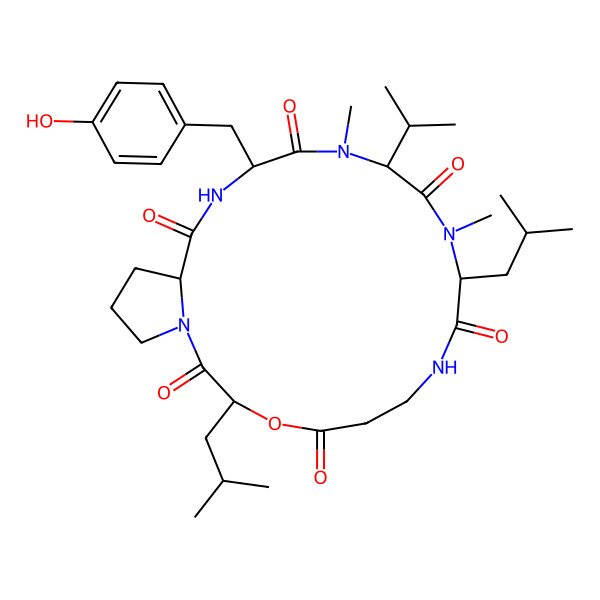 2D Structure of cyclo[DL-N(Me)Leu-bAla-DL-OLeu-DL-Pro-DL-Tyr-DL-N(Me)Val]