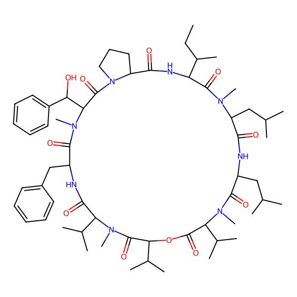 2D Structure of cyclo[DL-N(Me)Leu-DL-Leu-DL-N(Me)Val-DL-OVal-DL-N(Me)Val-DL-Phe-DL-N(Me)Phe(b-OH)-DL-Pro-DL-xiIle]