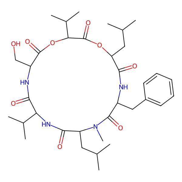 2D Structure of cyclo[DL-N(Me)Leu-DL-Val-DL-Ser-DL-OVal-DL-OLeu-DL-Phe]