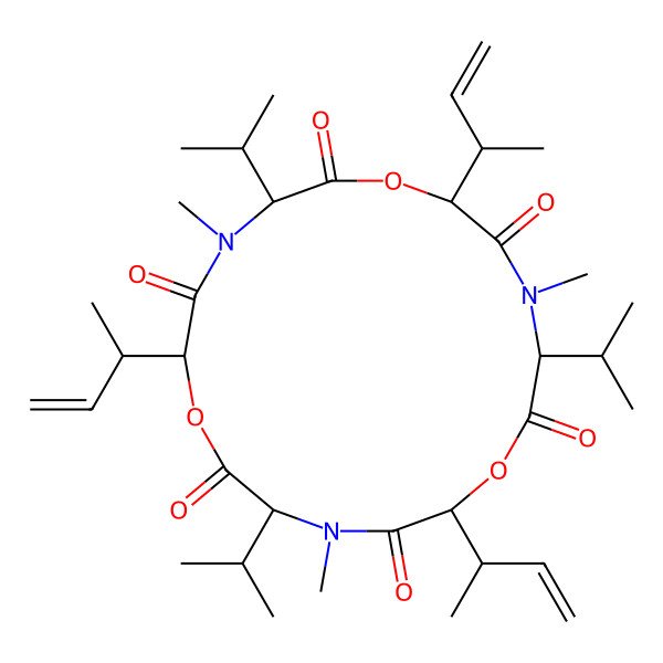 2D Structure of 6,12,18-Tris(but-3-en-2-yl)-4,10,16-trimethyl-3,9,15-tri(propan-2-yl)-1,7,13-trioxa-4,10,16-triazacyclooctadecane-2,5,8,11,14,17-hexone
