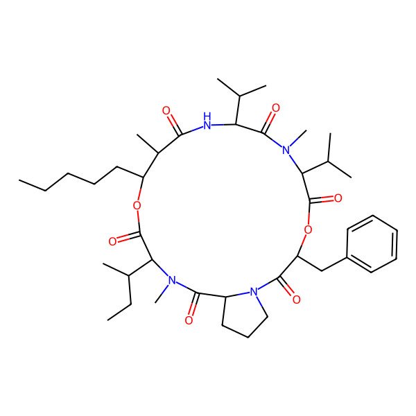 2D Structure of cyclo[DL-OPhe-DL-Pro-DL-N(Me)xiIle-ObAla(2-Me,3-pentyl)-DL-Val-DL-N(Me)Val]