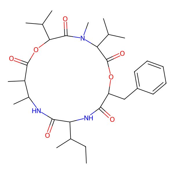 2D Structure of cyclo[DL-OPhe-DL-xiIle-bAla(2,3-diMe)-DL-OVal-DL-N(Me)Val]