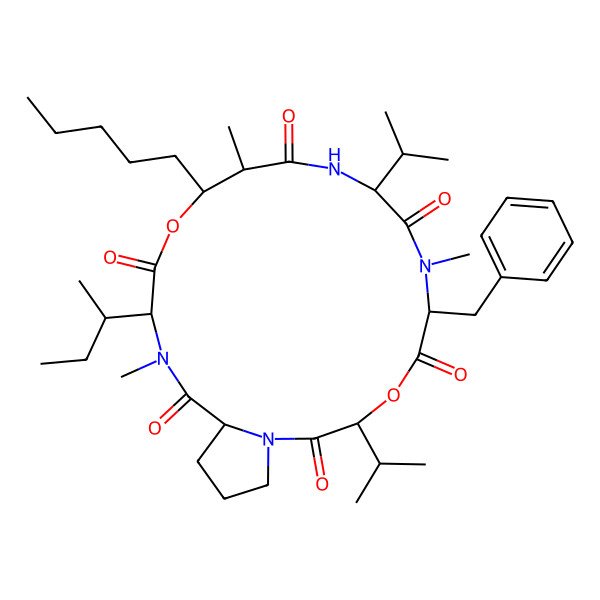 2D Structure of cyclo[DL-OVal-DL-Pro-DL-N(Me)xiIle-ObAla(2-Me,3-pentyl)-DL-Val-DL-N(Me)Phe]