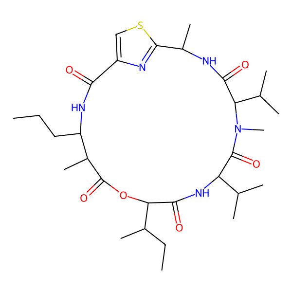 2D Structure of cyclo[DL-OxiIle-DL-Val-DL-N(Me)Val-Unk-bAla(2-Me,3-Pr)]