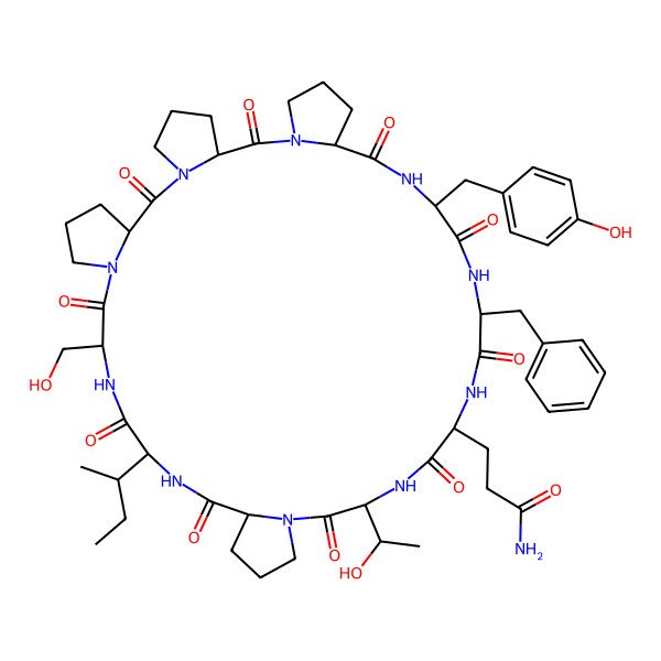 2D Structure of cyclo[Gln-Thr-Pro-Ile-Ser-Pro-Pro-Pro-Tyr-Phe]