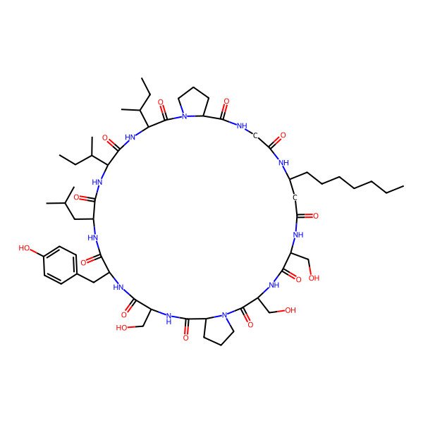 2D Structure of cyclo[Gly-bAla(3R-heptyl)-Ser-Ser-Pro-Ser-D-Tyr-D-Leu-Ile-Ile-Pro]