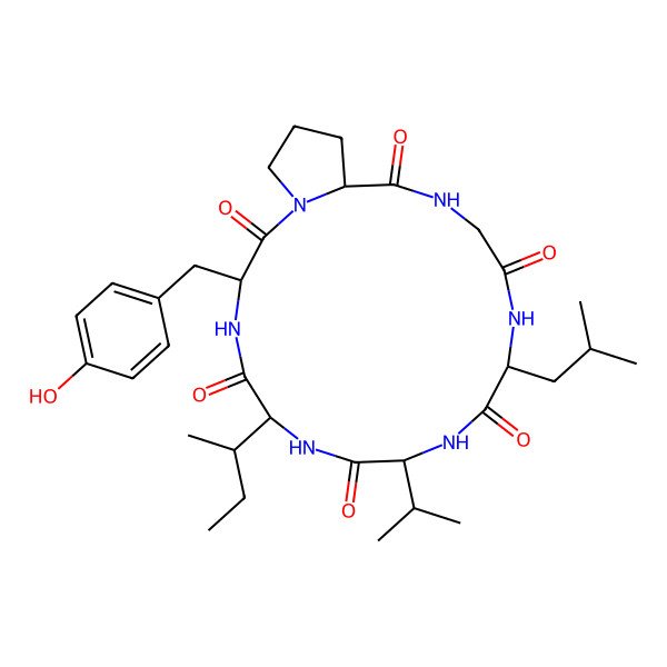 2D Structure of cyclo[Gly-DL-Leu-DL-Val-DL-xiIle-DL-Tyr-DL-Pro]