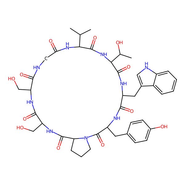 2D Structure of cyclo[Gly-DL-Val-DL-xiThr-DL-Trp-DL-Tyr-DL-Pro-DL-Ser-DL-Ser]