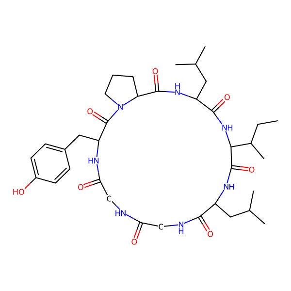 2D Structure of cyclo[Gly-Gly-DL-Tyr-DL-Pro-DL-Leu-DL-xiIle-DL-Leu]