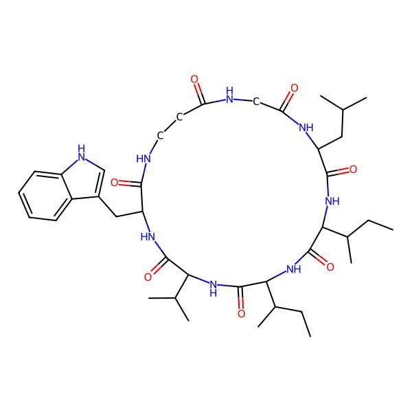 2D Structure of (3S,6S,12S,15S)-12-[(2R)-butan-2-yl]-9-[(2S)-butan-2-yl]-3-(1H-indol-3-ylmethyl)-15-(2-methylpropyl)-6-propan-2-yl-1,4,7,10,13,16,19-heptazacyclodocosane-2,5,8,11,14,17,20-heptone