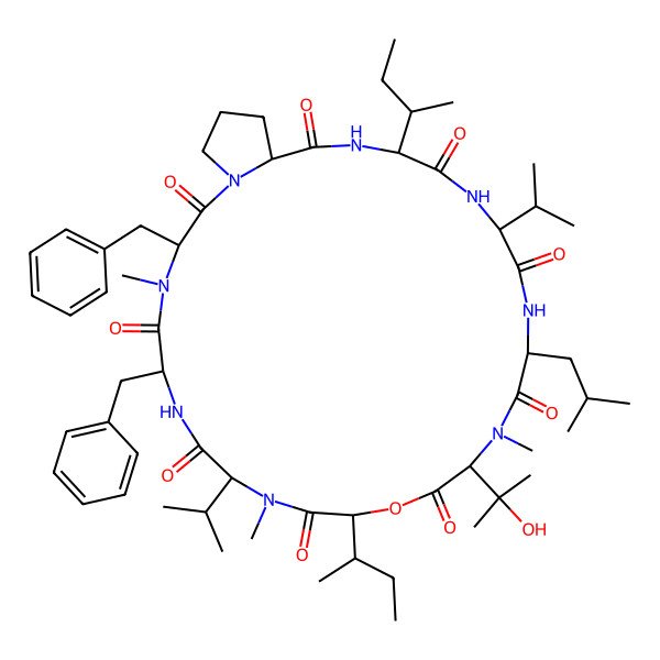 2D Structure of cyclo[Ile-Val-DL-Leu-D-N(Me)Val(3-OH)-OIle-D-N(Me)Val-D-Phe-D-N(Me)Phe-Pro]