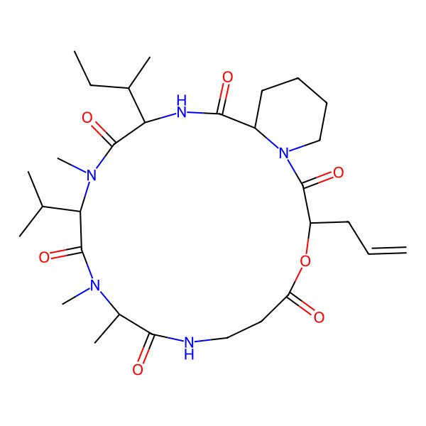 2D Structure of cyclo[N(Me)Ala-bAla-D-OGly(allyl)-Pip-Ile-N(Me)Val]