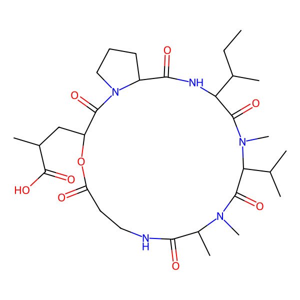 2D Structure of cyclo[N(Me)Ala-bAla-OGlu(4R-Me)-Pro-Ile-N(Me)Val]