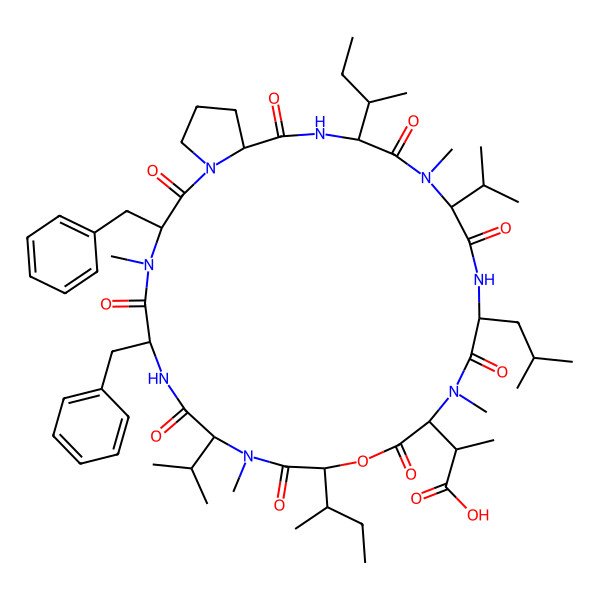 2D Structure of cyclo[N(Me)Asp(3-Me)-OIle-D-N(Me)Val-D-Phe-D-N(Me)Phe-DL-Pro-DL-Ile-N(Me)Val-Leu]