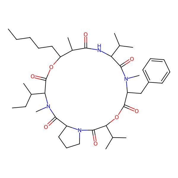 2D Structure of cyclo[N(Me)Ile-ObAla(2R-Me,3S-pentyl)-Val-N(Me)Phe-OVal-Pro]