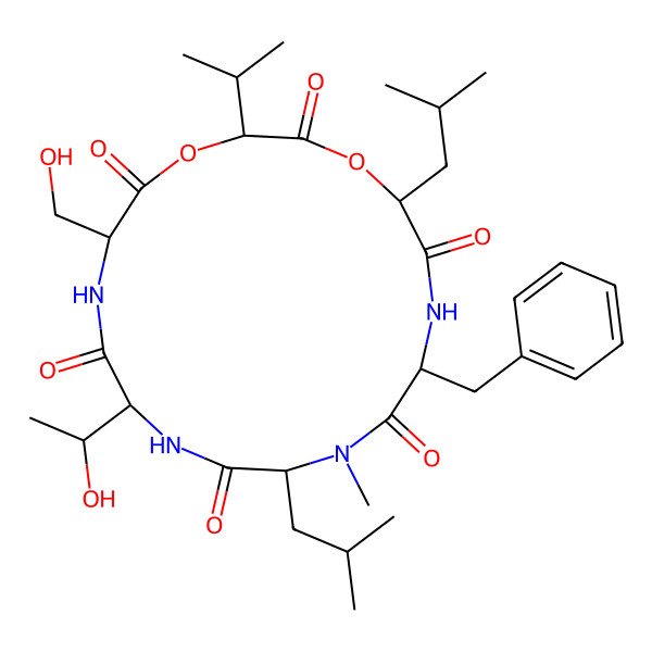 2D Structure of cyclo[N(Me)Leu-aThr-Ser-OVal-OLeu-Phe]