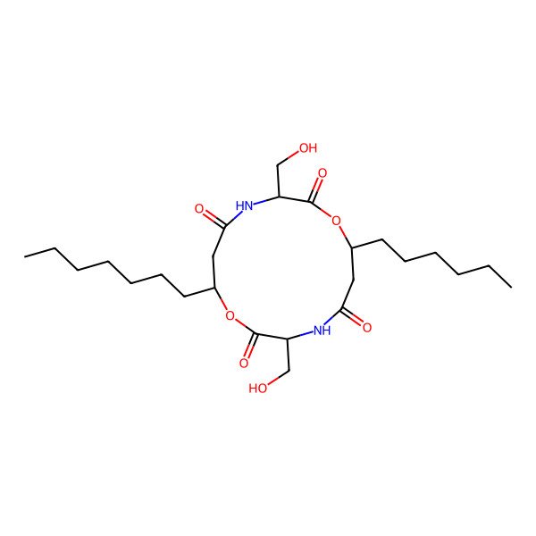 2D Structure of cyclo[ObAla(3-heptyl)-Ser-ObAla(3-hexyl)-Ser]
