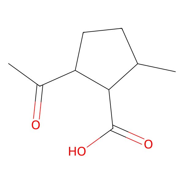 2D Structure of Cyclopentanecarboxylic acid, 2-acetyl-5-methyl-