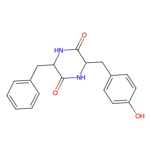 2D Structure of 3-Benzyl-6-((4-hydroxyphenyl)methyl)piperazine-2,5-dione