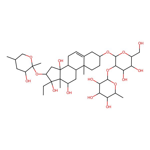2D Structure of (23S,25R)-12alpha,14alpha,17alpha,23-tetrahydroxyspirost-5-en-3beta-yl O-alpha-L-rhamnopyranosyl-(1-2)-beta-D-glucopyranoside