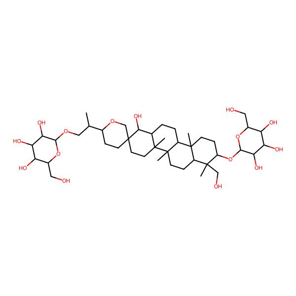 2D Structure of 2-[2-[1-hydroxy-7-(hydroxymethyl)-4a,4b,7,10a-tetramethyl-8-[3,4,5-trihydroxy-6-(hydroxymethyl)oxan-2-yl]oxyspiro[3,4,5,6,6a,8,9,10,10b,11,12,12a-dodecahydro-1H-chrysene-2,5'-oxane]-2'-yl]propoxy]-6-(hydroxymethyl)oxane-3,4,5-triol