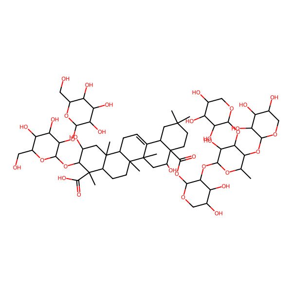 2D Structure of (2S,3R,4S,4aR,6aR,6bS,8R,8aR,12aS,14aR,14bR)-3-[(2R,3R,4S,5S,6R)-4,5-dihydroxy-6-(hydroxymethyl)-3-[(2S,3R,4S,5S,6R)-3,4,5-trihydroxy-6-(hydroxymethyl)oxan-2-yl]oxyoxan-2-yl]oxy-8a-[(2S,3R,4S,5S)-4,5-dihydroxy-3-[(2S,3R,4S,5S,6S)-3-hydroxy-6-methyl-5-[(2S,3R,4S,5R)-3,4,5-trihydroxyoxan-2-yl]oxy-4-[(2S,3R,4S,5S)-3,4,5-trihydroxyoxan-2-yl]oxyoxan-2-yl]oxyoxan-2-yl]oxycarbonyl-2,8-dihydroxy-4,6a,6b,11,11,14b-hexamethyl-1,2,3,4a,5,6,7,8,9,10,12,12a,14,14a-tetradecahydropicene-4-carboxylic acid