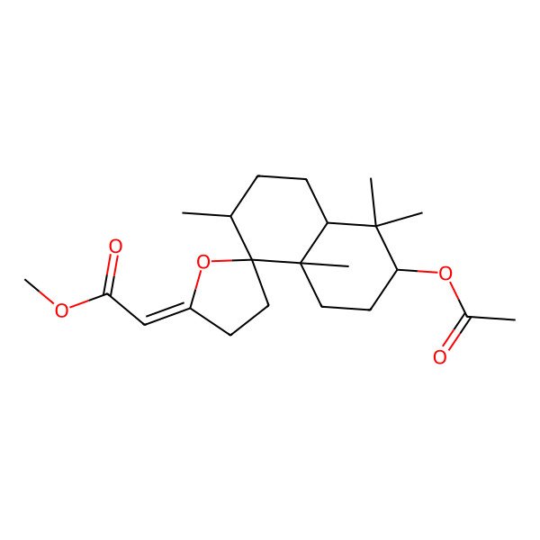 2D Structure of methyl 2-(3-acetyloxy-4,4,7,8a-tetramethylspiro[2,3,4a,5,6,7-hexahydro-1H-naphthalene-8,5'-oxolane]-2'-ylidene)acetate