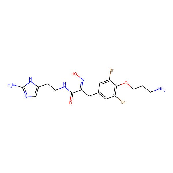 2D Structure of N-[2-(2-Amino-1H-imidazol-4-yl)ethyl]-4-(3-aminopropoxy)-3,5-dibromo-I+/--(hydroxyimino)benzenepropanamide