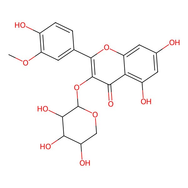 2D Structure of 5,7-dihydroxy-2-(4-hydroxy-3-methoxyphenyl)-3-[(2R,3R,4S,5R)-3,4,5-trihydroxyoxan-2-yl]oxychromen-4-one