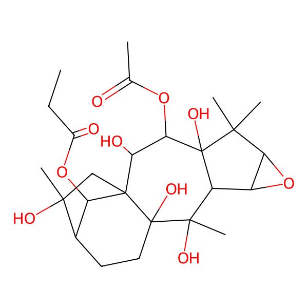2D Structure of [(1S,2S,3R,4R,6R,8S,9R,10S,11S,14R,15R,17R)-3-acetyloxy-2,4,10,11,15-pentahydroxy-5,5,10,15-tetramethyl-7-oxapentacyclo[12.2.1.01,11.04,9.06,8]heptadecan-17-yl] propanoate