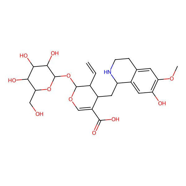 2D Structure of 3-ethenyl-4-[(7-hydroxy-6-methoxy-1,2,3,4-tetrahydroisoquinolin-1-yl)methyl]-2-[3,4,5-trihydroxy-6-(hydroxymethyl)oxan-2-yl]oxy-3,4-dihydro-2H-pyran-5-carboxylic acid