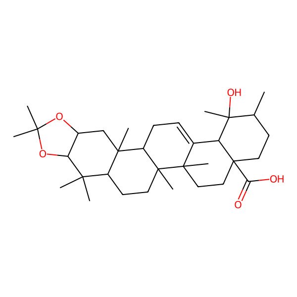 2D Structure of 9-Hydroxy-1,2,8,9,15,19,19,22,22-nonamethyl-18,20-dioxahexacyclo[12.11.0.02,11.05,10.015,23.017,21]pentacos-11-ene-5-carboxylic acid