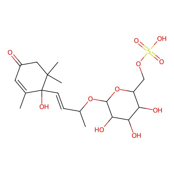 2D Structure of [(2R,3S,4S,5R,6R)-3,4,5-trihydroxy-6-[(2S)-4-[(1R)-1-hydroxy-2,6,6-trimethyl-4-oxocyclohex-2-en-1-yl]but-3-en-2-yl]oxyoxan-2-yl]methyl hydrogen sulfate