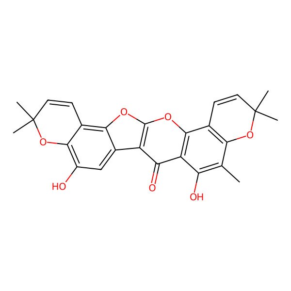 2D Structure of 11,17-Dihydroxy-7,7,10,20,20-pentamethyl-2,8,19,25-tetraoxahexacyclo[12.11.0.03,12.04,9.015,24.018,23]pentacosa-1(14),3(12),4(9),5,10,15,17,21,23-nonaen-13-one