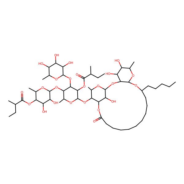 2D Structure of [4,5-Dihydroxy-2-methyl-6-[2-methyl-5-(2-methylbutanoyloxy)-6-[(4,5,26-trihydroxy-6,24-dimethyl-20-oxo-10-pentyl-2,7,9,21,25-pentaoxatricyclo[20.3.1.03,8]hexacosan-23-yl)oxy]-4-(3,4,5-trihydroxy-6-methyloxan-2-yl)oxyoxan-3-yl]oxyoxan-3-yl] 2-methylbutanoate