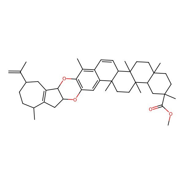 2D Structure of Methyl 2,5,8,11,14,19,28-heptamethyl-25-prop-1-en-2-yl-21,32-dioxaoctacyclo[16.16.0.02,15.05,14.06,11.020,33.022,31.023,29]tetratriaconta-1(34),16,18,20(33),23(29)-pentaene-8-carboxylate
