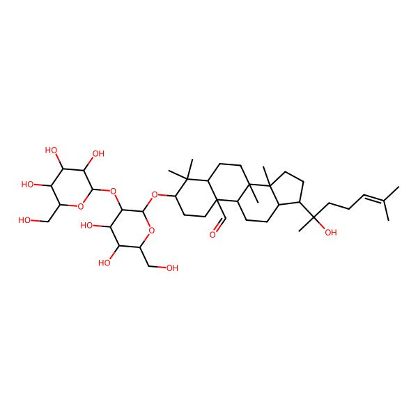 2D Structure of (3S,5S,8R,9S,10S,13S,14R,17R)-3-[(2R,3R,4S,5S,6R)-4,5-dihydroxy-6-(hydroxymethyl)-3-[(2S,3R,4S,5S,6R)-3,4,5-trihydroxy-6-(hydroxymethyl)oxan-2-yl]oxyoxan-2-yl]oxy-17-[(2S)-2-hydroxy-6-methylhept-5-en-2-yl]-4,4,8,14-tetramethyl-2,3,5,6,7,9,11,12,13,15,16,17-dodecahydro-1H-cyclopenta[a]phenanthrene-10-carbaldehyde