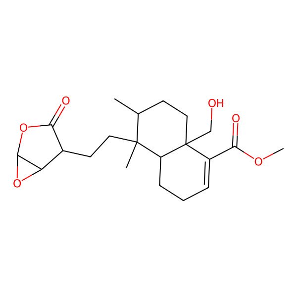 2D Structure of methyl (4aR,5S,6R,8aS)-8a-(hydroxymethyl)-5,6-dimethyl-5-[2-[(1S,4R,5R)-3-oxo-2,6-dioxabicyclo[3.1.0]hexan-4-yl]ethyl]-3,4,4a,6,7,8-hexahydronaphthalene-1-carboxylate