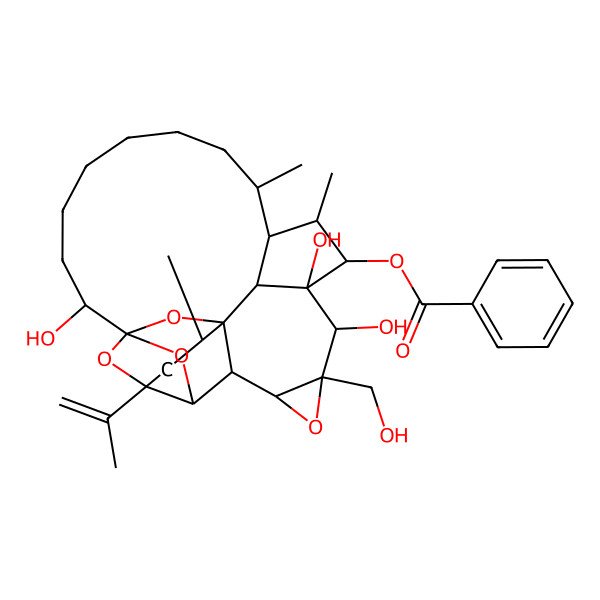 2D Structure of [(1R,2R,4R,5R,6S,7S,9R,10S,11S,12S,13S,14S,15R,22R,23R,25R)-10,11,22-trihydroxy-9-(hydroxymethyl)-2,13,15-trimethyl-4-prop-1-en-2-yl-8,24,26,27-tetraoxaheptacyclo[12.10.1.14,23.15,23.01,6.07,9.011,25]heptacosan-12-yl] benzoate